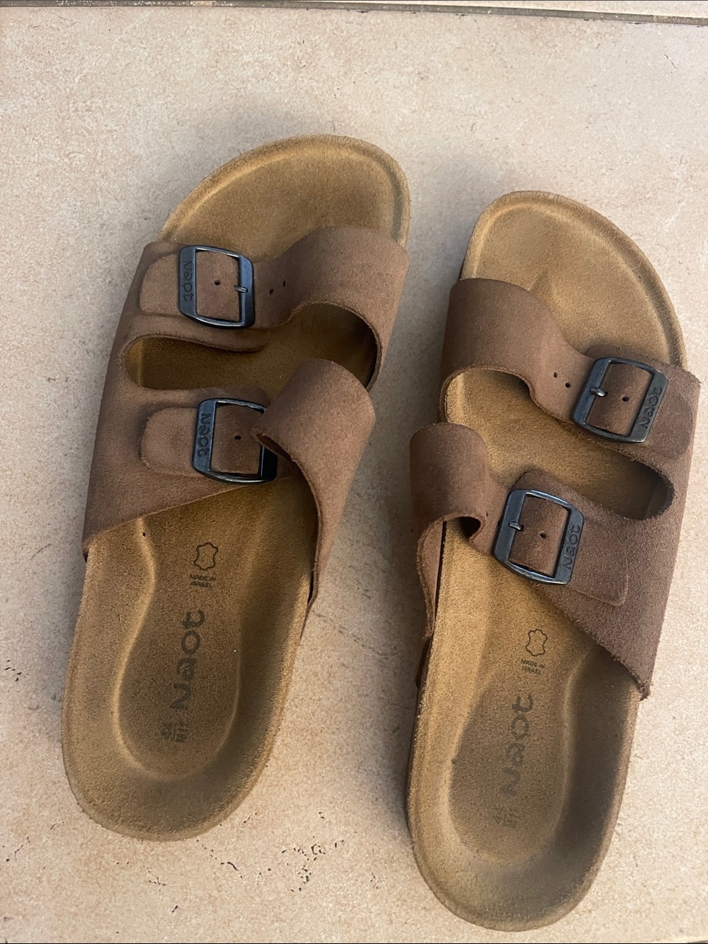 Naot Brown Suede Double-Buckle Men's Slide Sandal